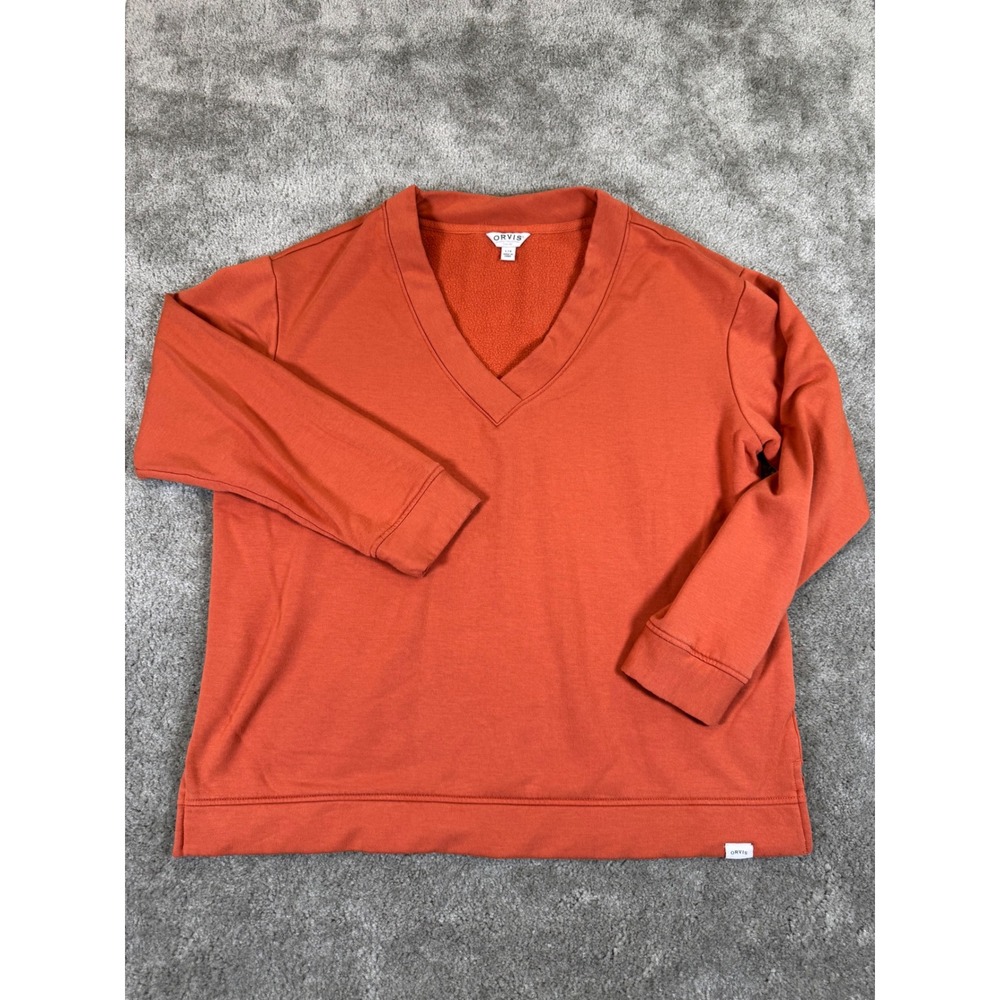 Orvis Womens Burnt Orange Modal Blend Fleece V-Neck Sweatshirt Size Large